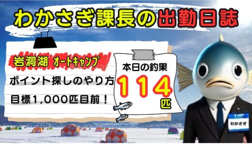 わかさぎ課長の出勤日誌｜岩洞湖氷上ワカサギ釣り【オートキャンプ場】小型ワカサギ連発で1,000匹まであと少し